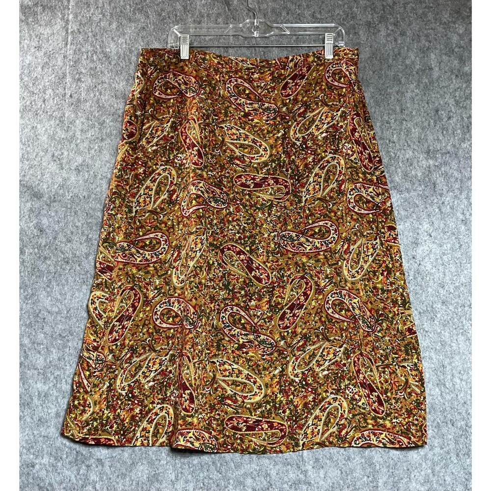 Orvis Skirt Womens L Multicolor Paisley A-Line Midi Lined Rayon Pockets Cottage